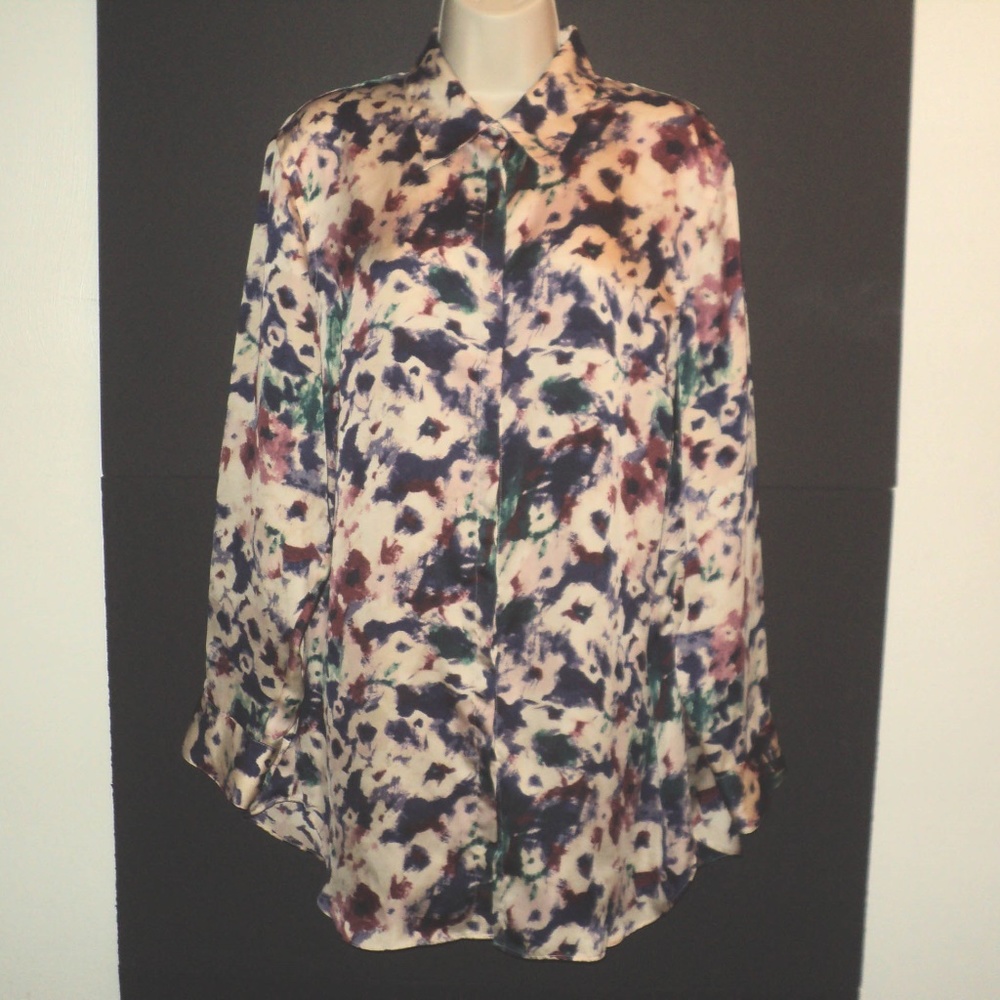 Laurel Ralph Lauren Plus 1X Floral Blouse Buttoned